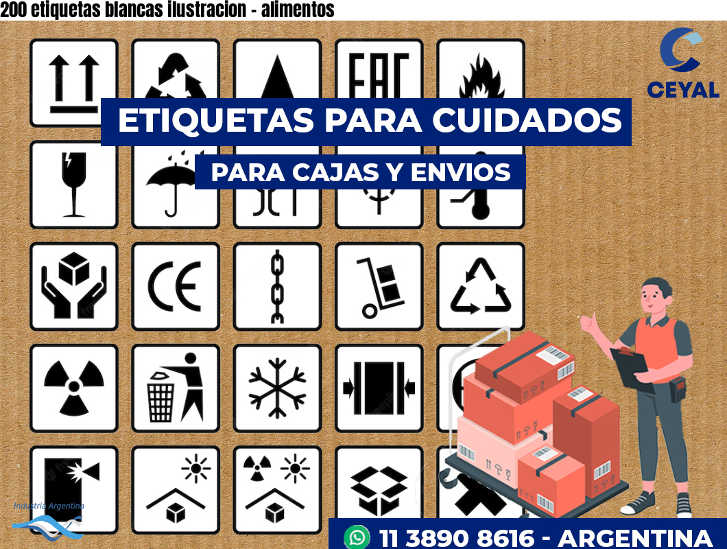 200 etiquetas blancas ilustracion - alimentos