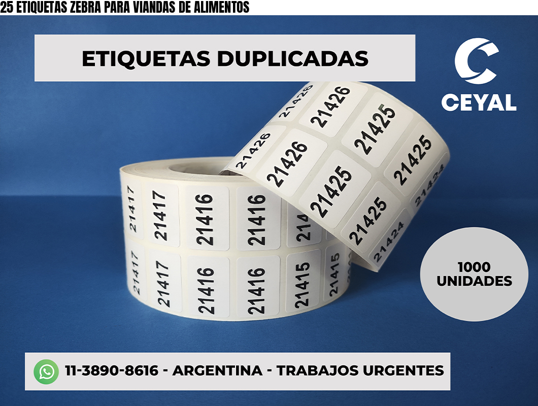 25 ETIQUETAS ZEBRA PARA VIANDAS DE ALIMENTOS