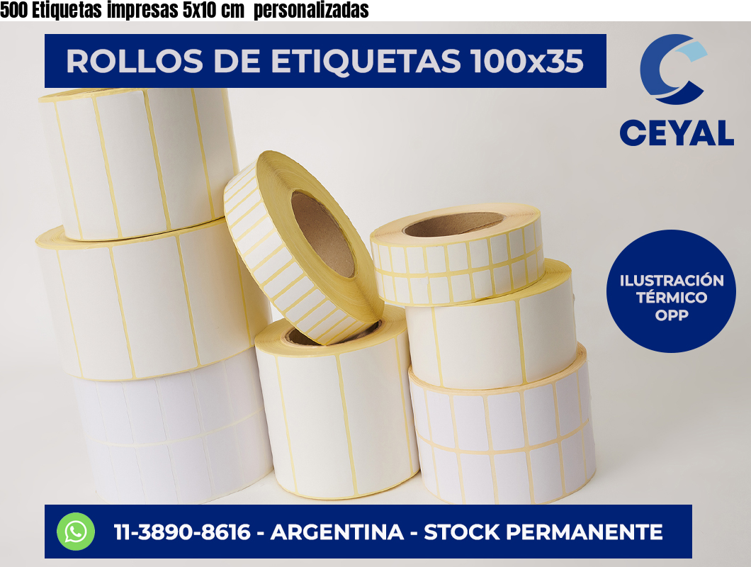 500 Etiquetas impresas 5×10 cm  personalizadas