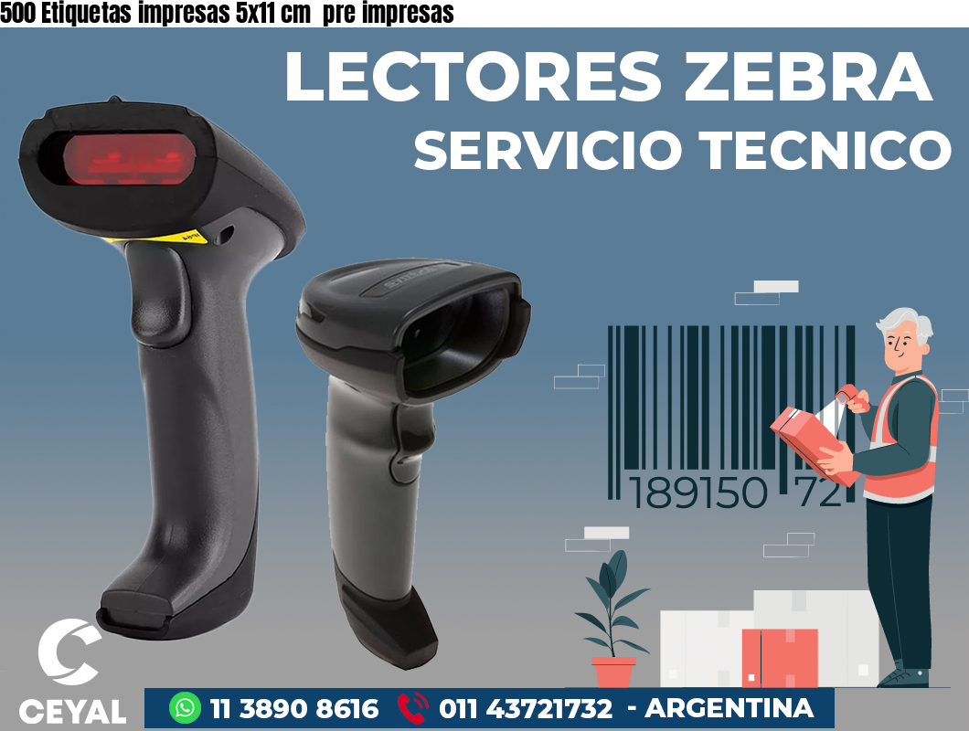 500 Etiquetas impresas 5x11 cm pre impresas