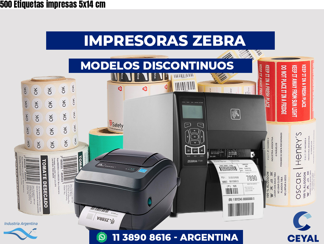 500 Etiquetas impresas 5x14 cm