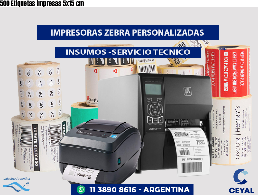 500 Etiquetas impresas 5x15 cm