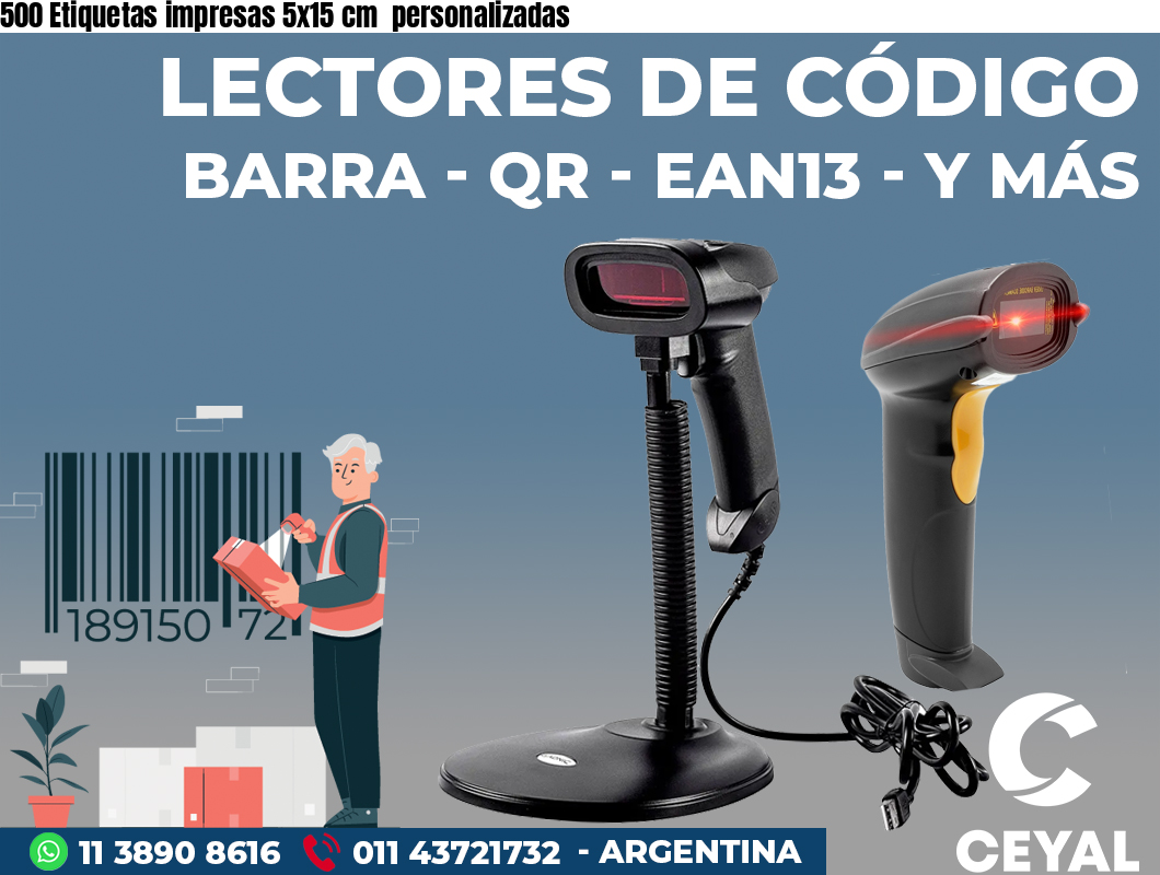 500 Etiquetas impresas 5x15 cm personalizadas