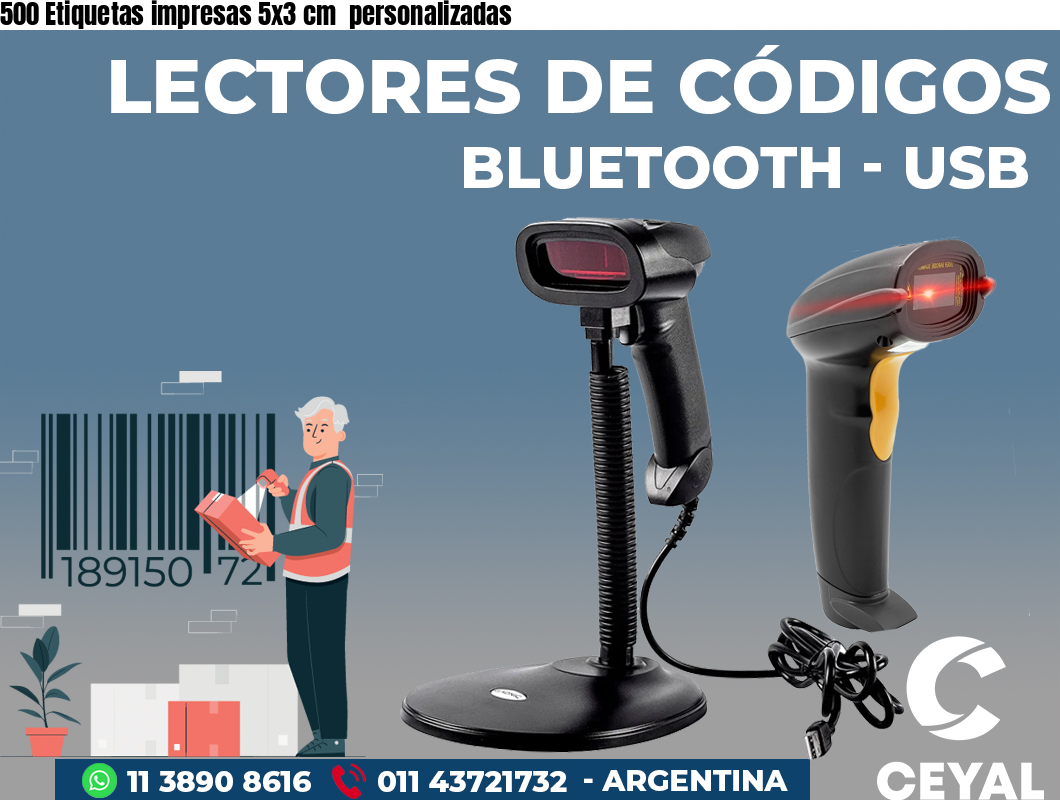 500 Etiquetas impresas 5x3 cm  personalizadas