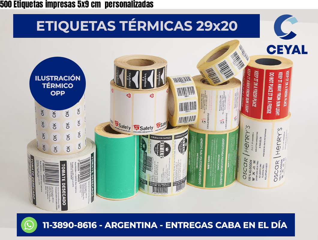 500 Etiquetas impresas 5×9 cm  personalizadas