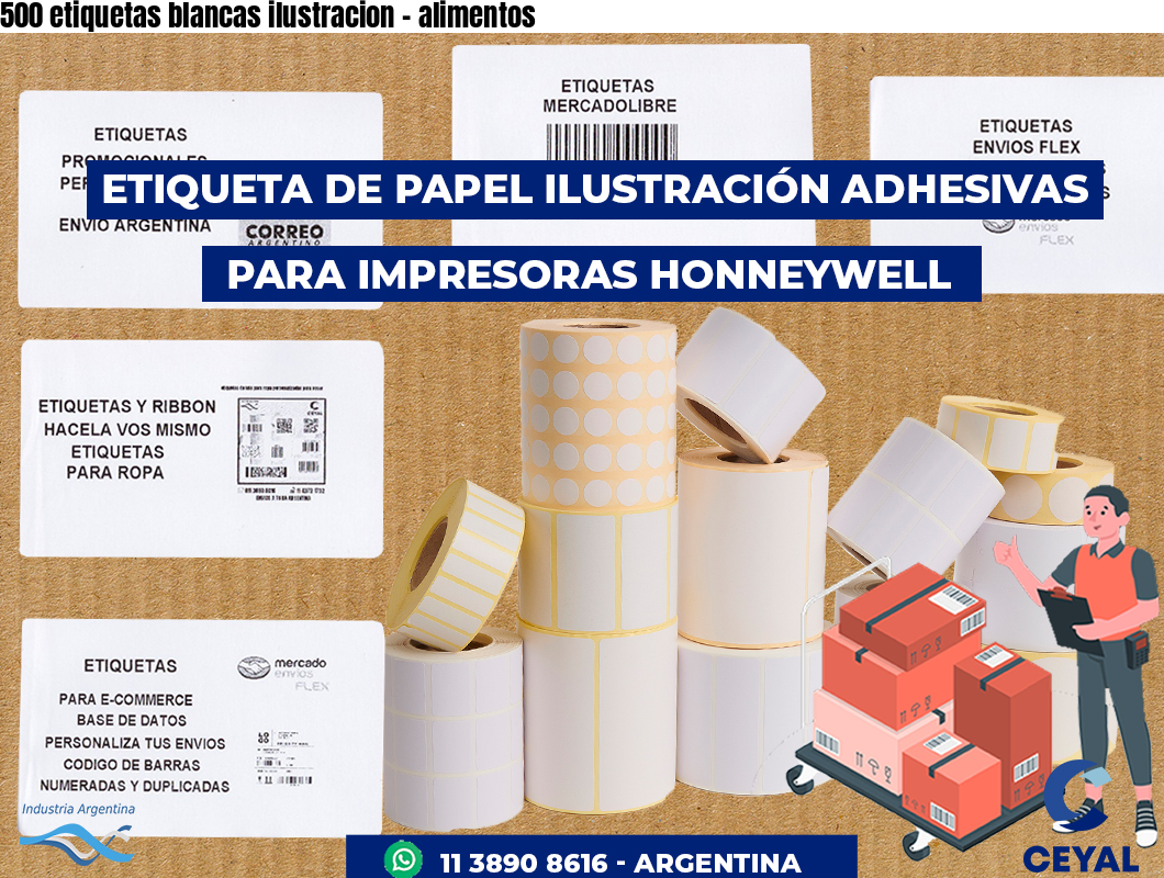 500 etiquetas blancas ilustracion - alimentos