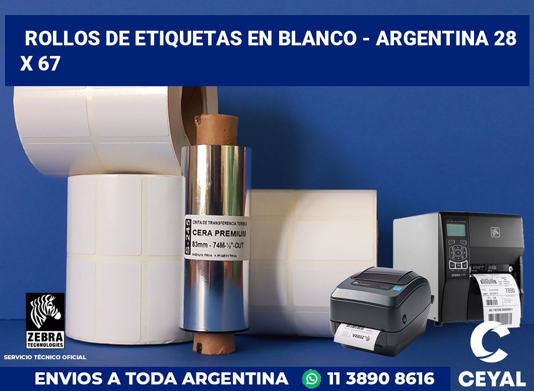 Rollos de etiquetas en blanco - Argentina 28 x 67