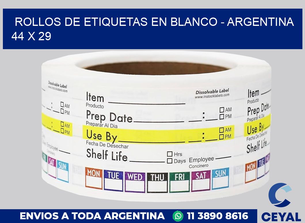 Rollos de etiquetas en blanco – Argentina 44 x 29