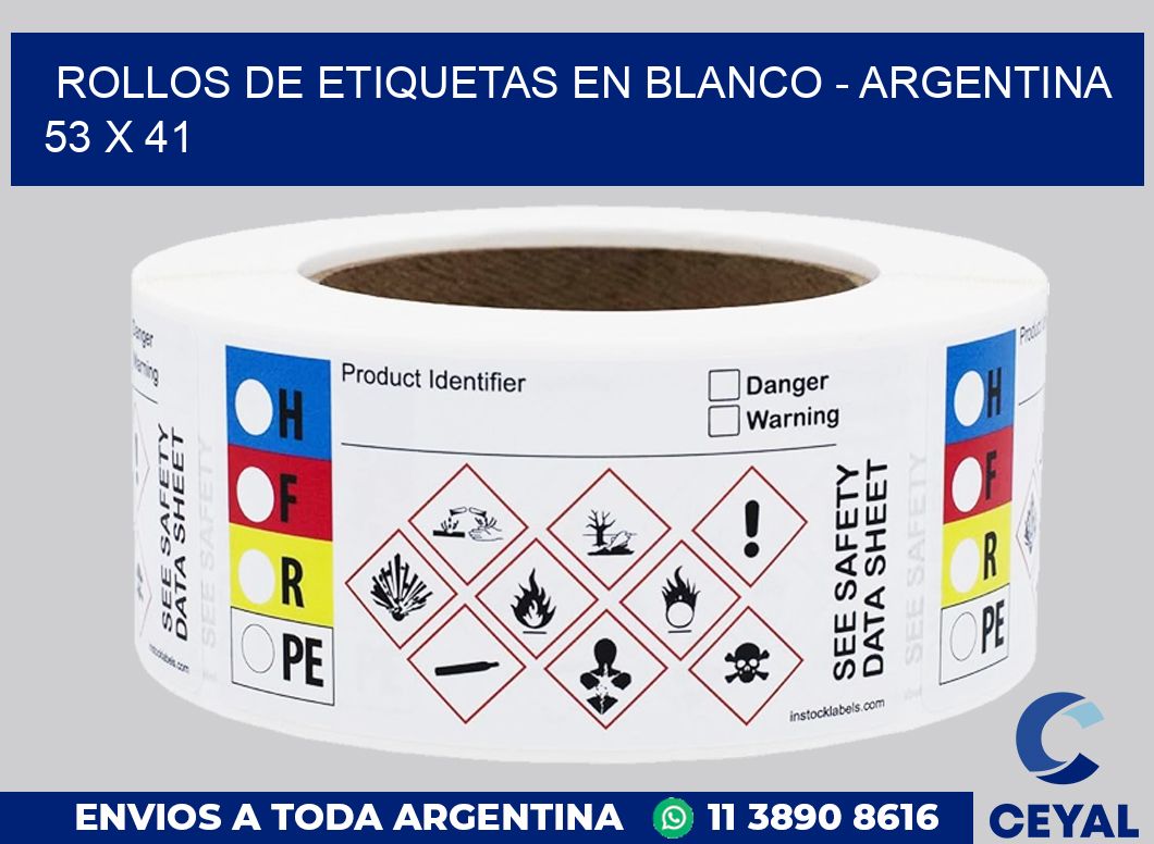 Rollos de etiquetas en blanco – Argentina 53 x 41