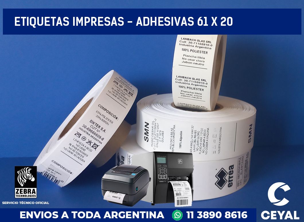 etiquetas impresas - Adhesivas 61 x 20