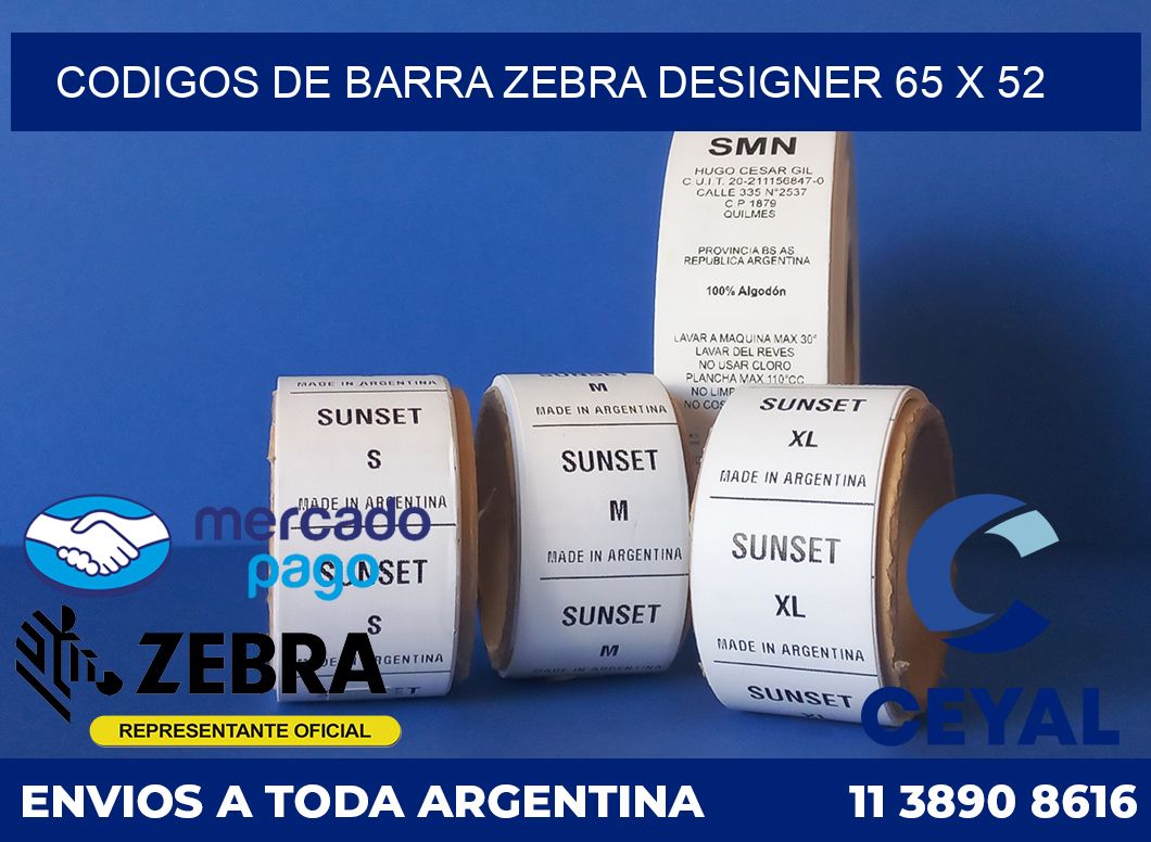 Codigos de barra Zebra designer 65 x 52