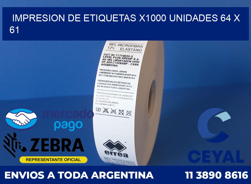Impresion de etiquetas x1000 unidades 64 x 61