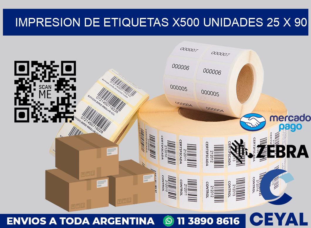 Impresion de etiquetas x500 unidades 25 x 90