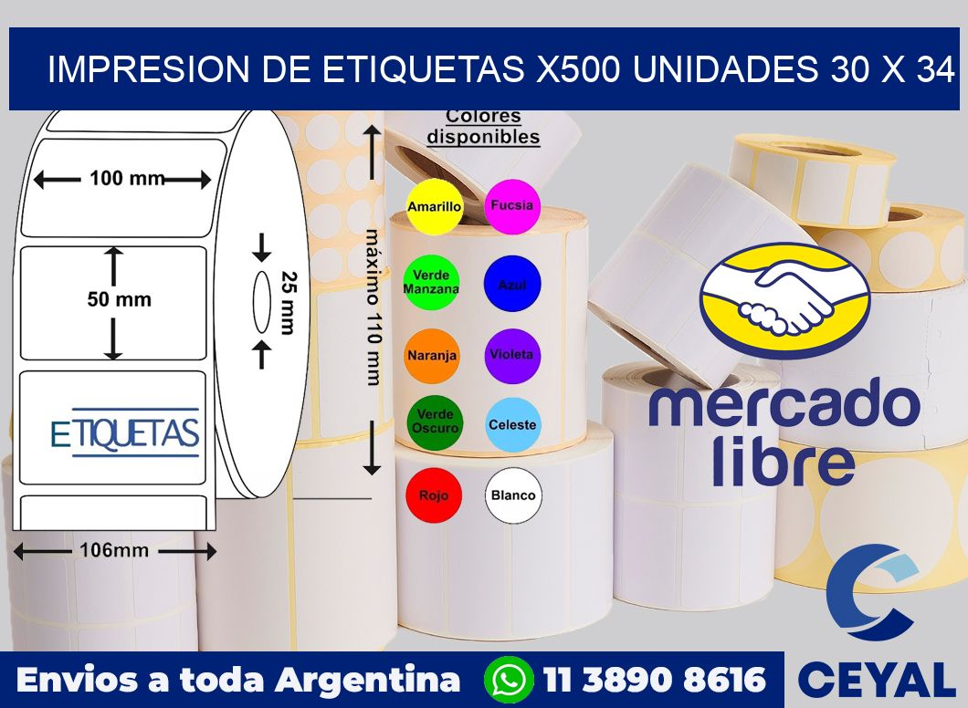 Impresion de etiquetas x500 unidades 30 x 34