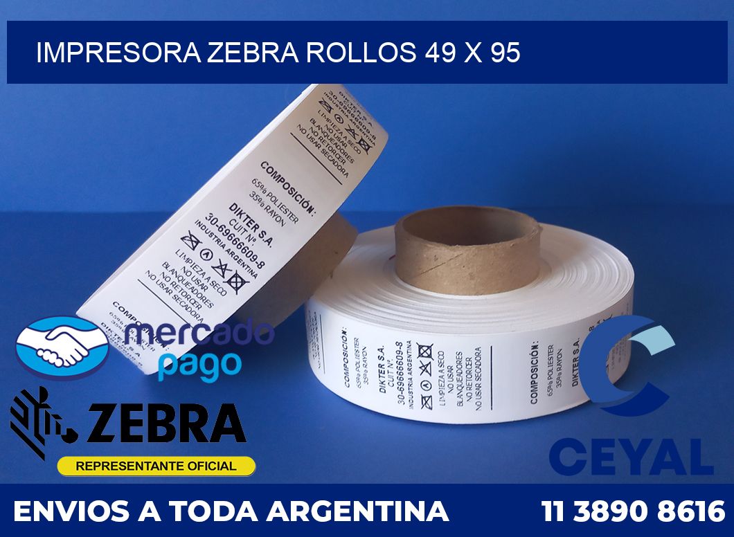 Impresora Zebra rollos 49 x 95
