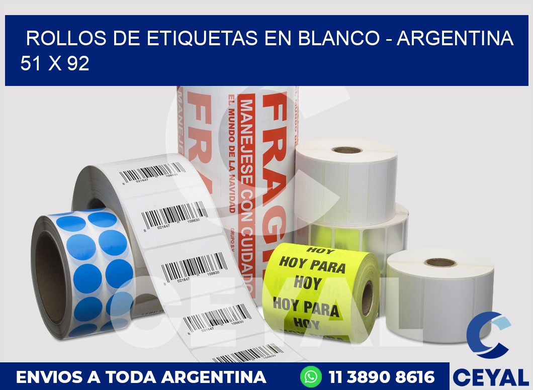 Rollos de etiquetas en blanco - Argentina 51 x 92