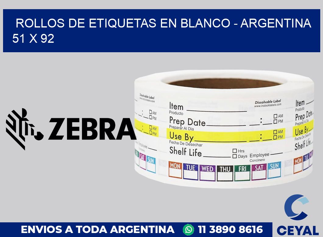 Rollos de etiquetas en blanco - Argentina 51 x 92