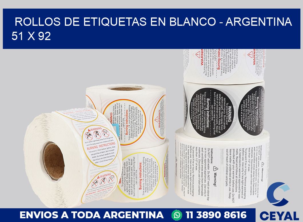 Rollos de etiquetas en blanco – Argentina 51 x 92