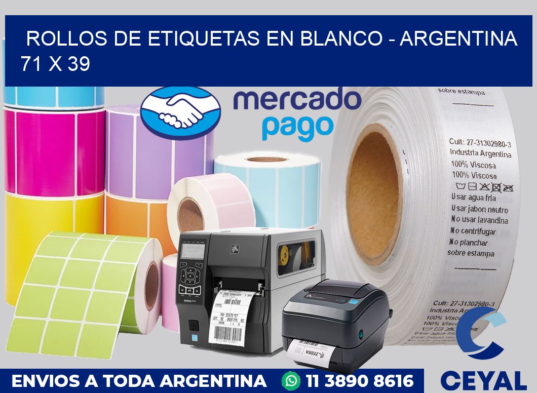 Rollos de etiquetas en blanco - Argentina 71 x 39