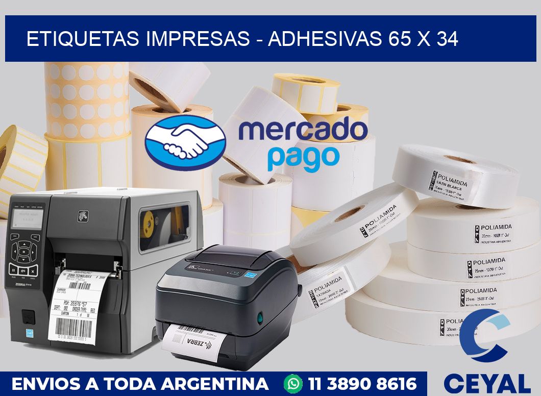 etiquetas impresas - Adhesivas 65 x 34