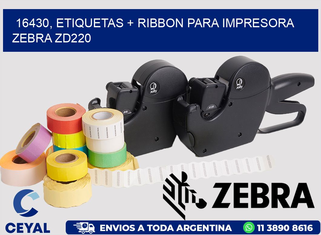 16430, etiquetas + ribbon para impresora zebra zd220