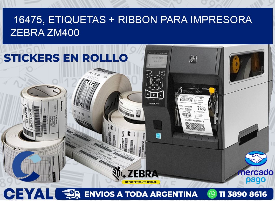 16475, etiquetas + ribbon para impresora zebra ZM400