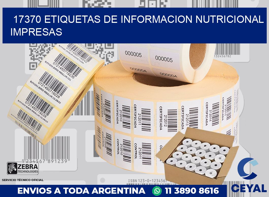 17370 ETIQUETAS DE INFORMACION NUTRICIONAL IMPRESAS