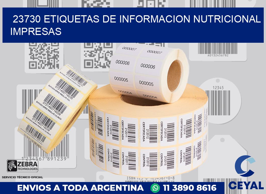 23730 ETIQUETAS DE INFORMACION NUTRICIONAL IMPRESAS