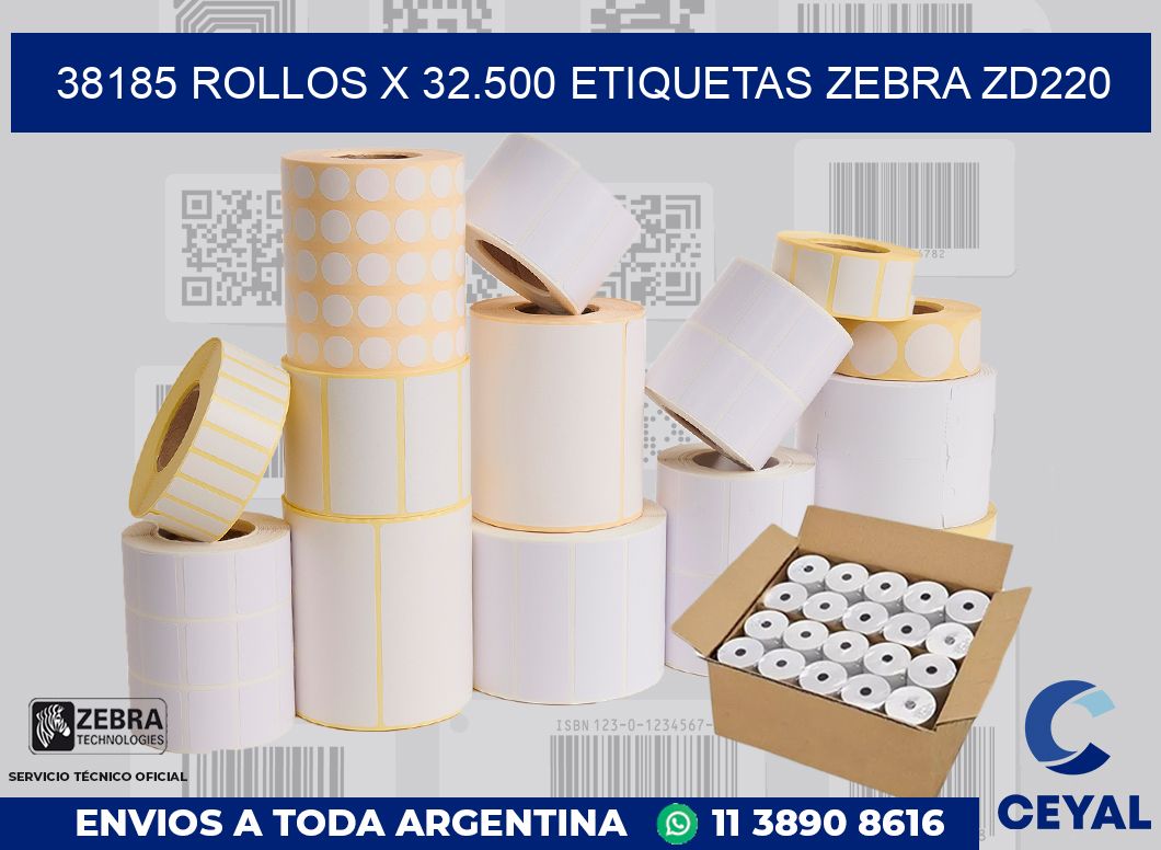 38185 Rollos x 32.500 etiquetas zebra zd220
