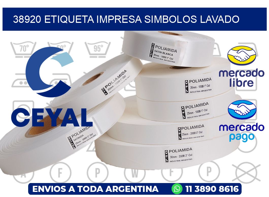 38920 ETIQUETA IMPRESA SIMBOLOS LAVADO