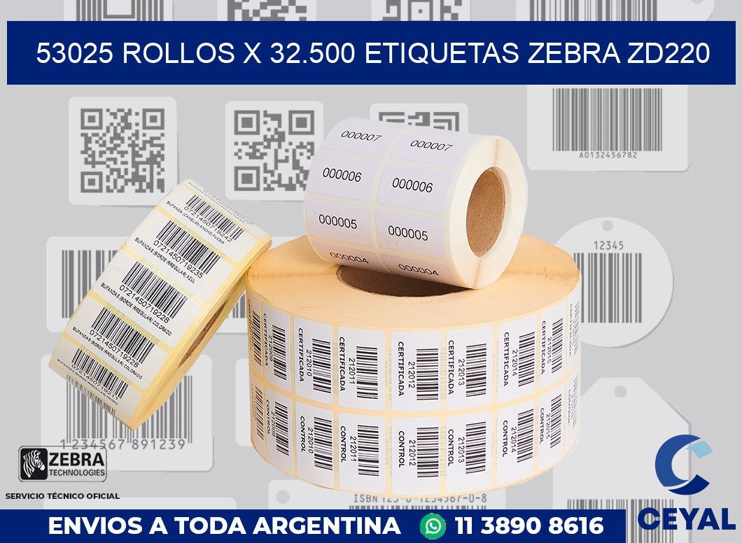 53025 Rollos x 32.500 etiquetas zebra zd220
