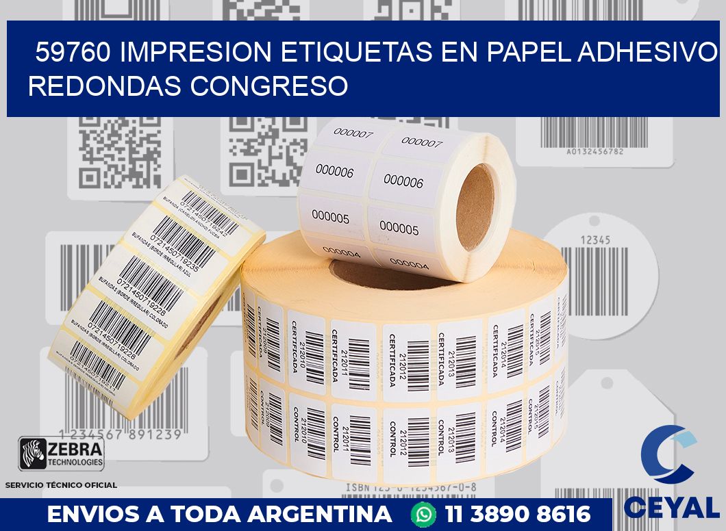 59760 IMPRESION ETIQUETAS EN PAPEL ADHESIVO REDONDAS CONGRESO