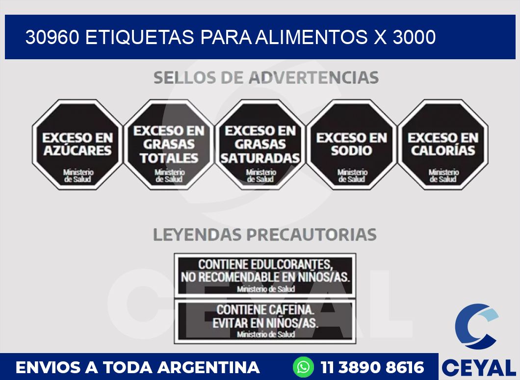30960 ETIQUETAS PARA ALIMENTOS x 3000