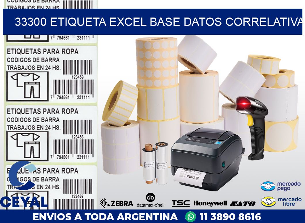 33300 etiqueta excel base datos correlativa