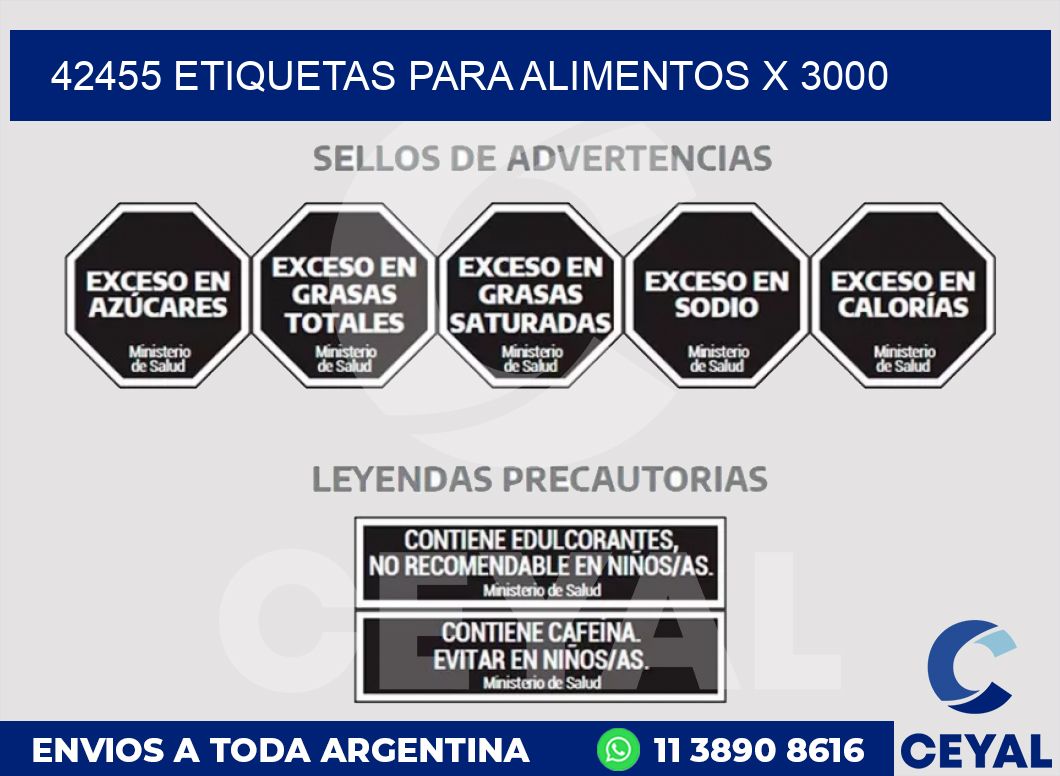 42455 ETIQUETAS PARA ALIMENTOS x 3000