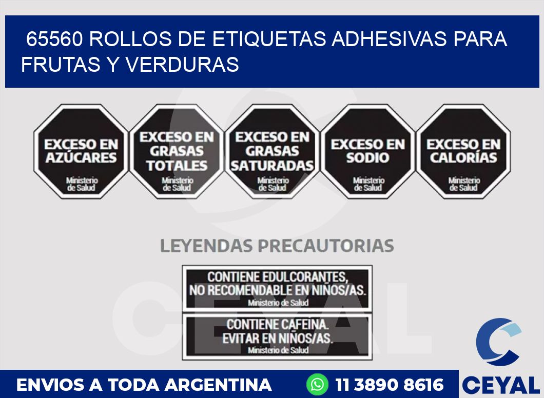 65560 ROLLOS DE ETIQUETAS ADHESIVAS PARA FRUTAS Y VERDURAS