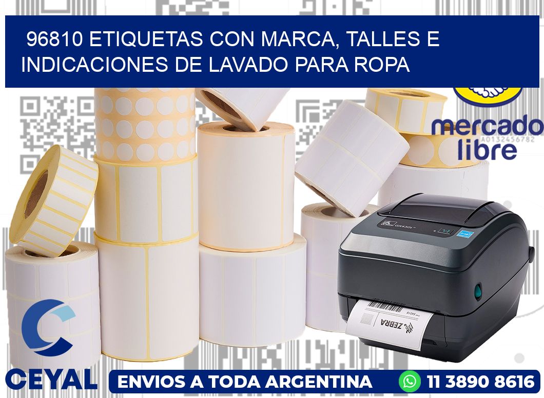 96810 ETIQUETAS CON MARCA, TALLES E INDICACIONES DE LAVADO PARA ROPA