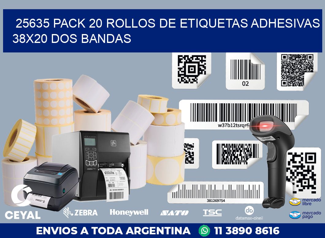 25635 PACK 20 ROLLOS DE ETIQUETAS ADHESIVAS 38X20 DOS BANDAS