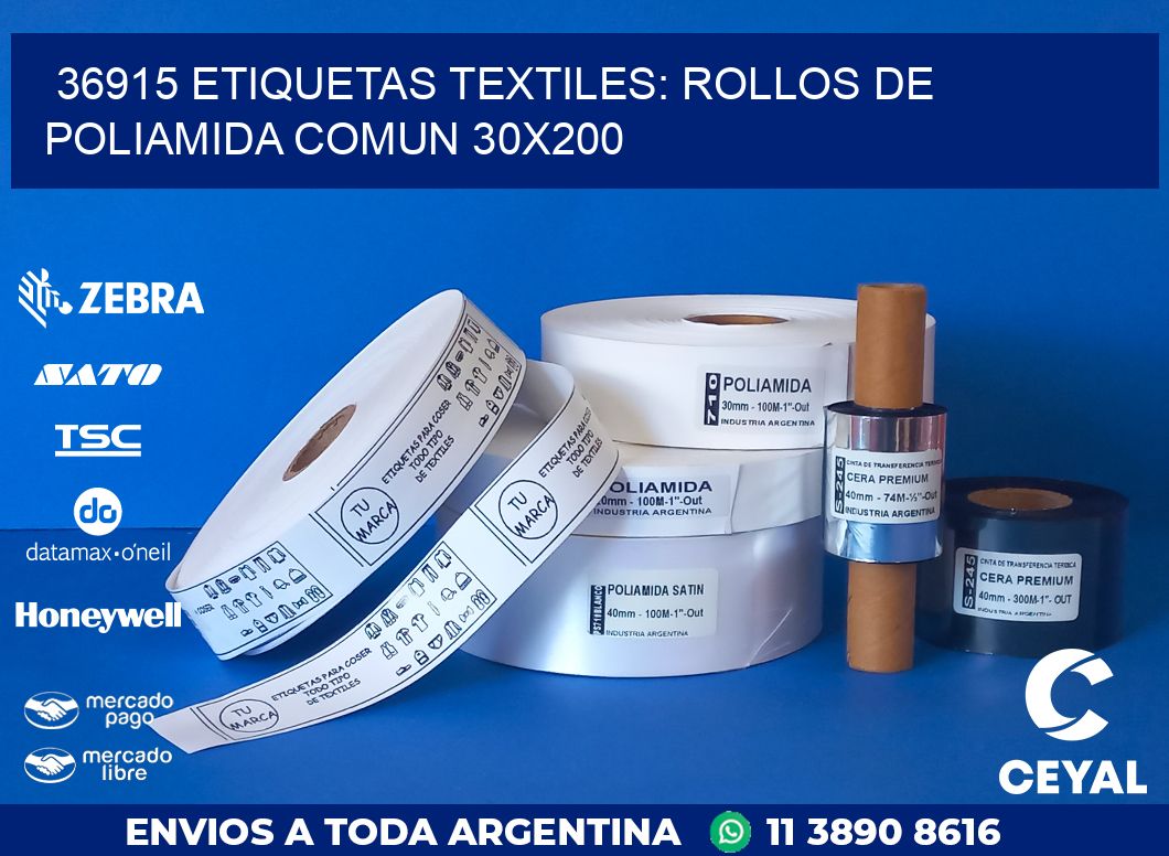 36915 ETIQUETAS TEXTILES: ROLLOS DE POLIAMIDA COMUN 30X200