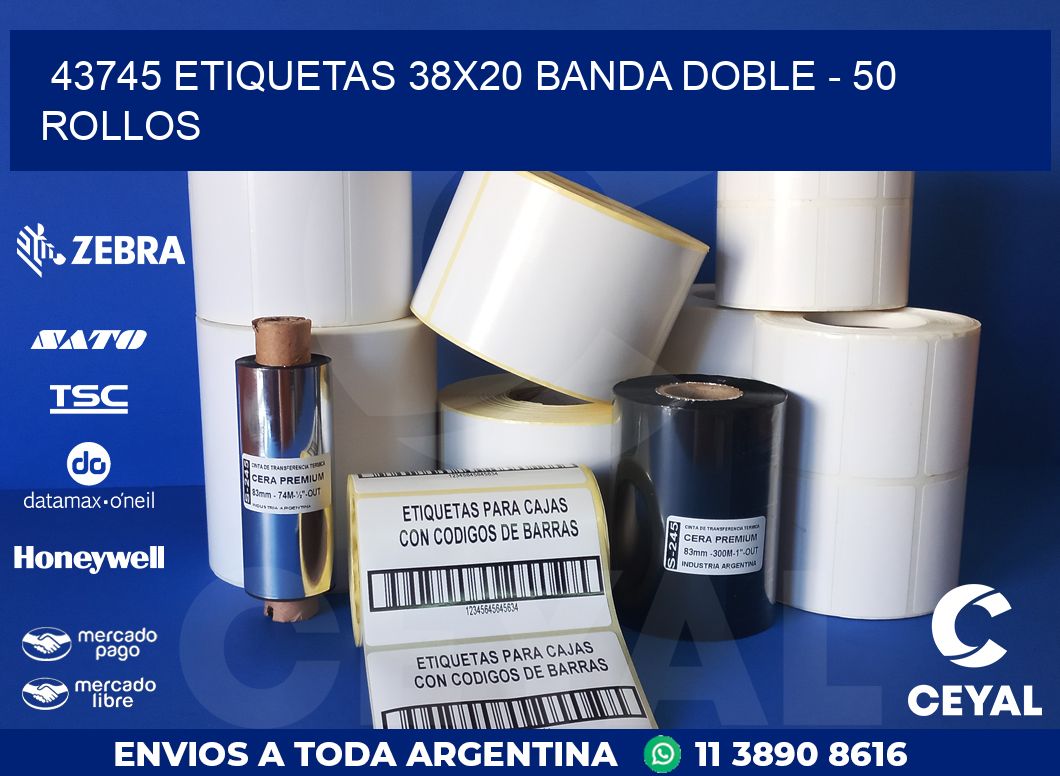 43745 ETIQUETAS 38X20 BANDA DOBLE - 50 ROLLOS