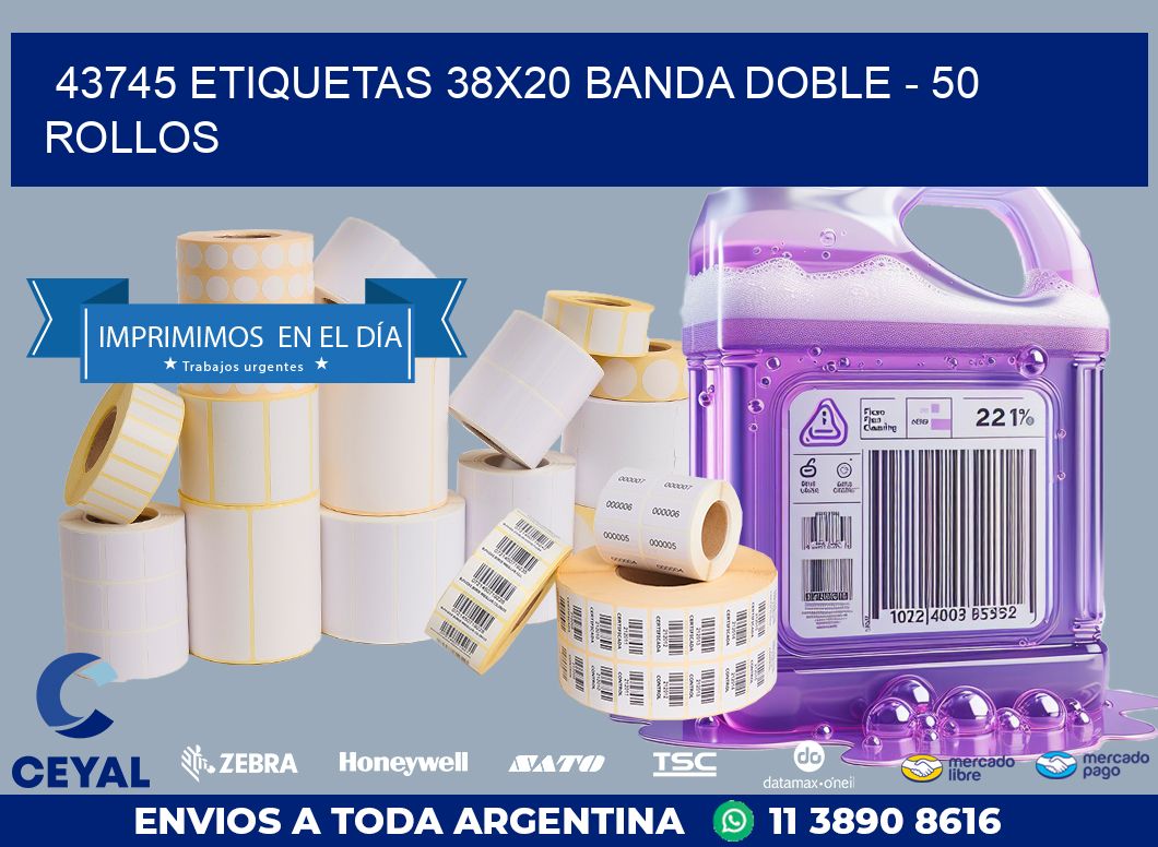 43745 ETIQUETAS 38X20 BANDA DOBLE – 50 ROLLOS