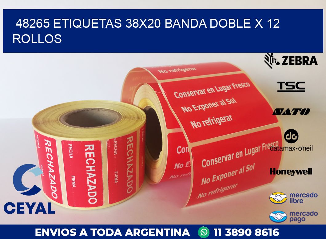 48265 ETIQUETAS 38X20 BANDA DOBLE X 12 ROLLOS