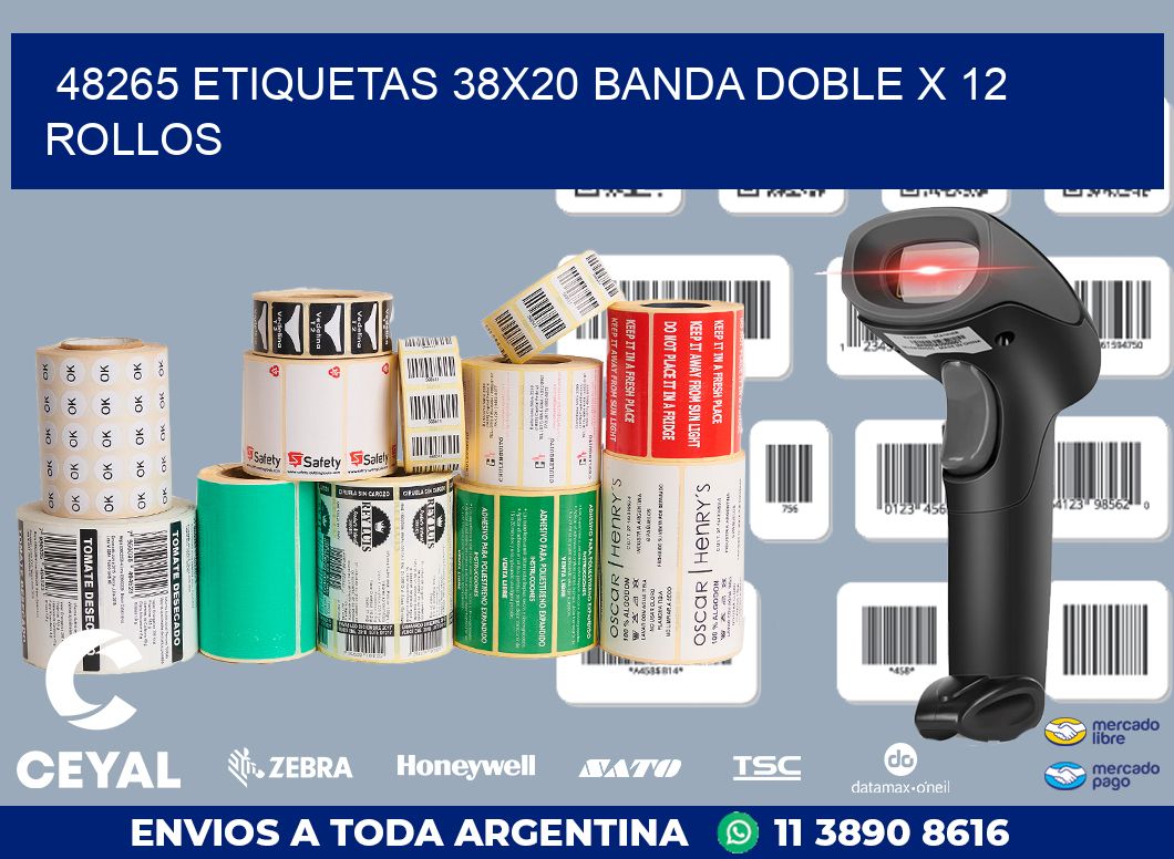 48265 ETIQUETAS 38X20 BANDA DOBLE X 12 ROLLOS
