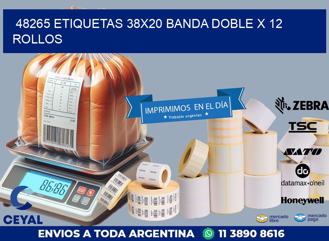 48265 ETIQUETAS 38X20 BANDA DOBLE X 12 ROLLOS
