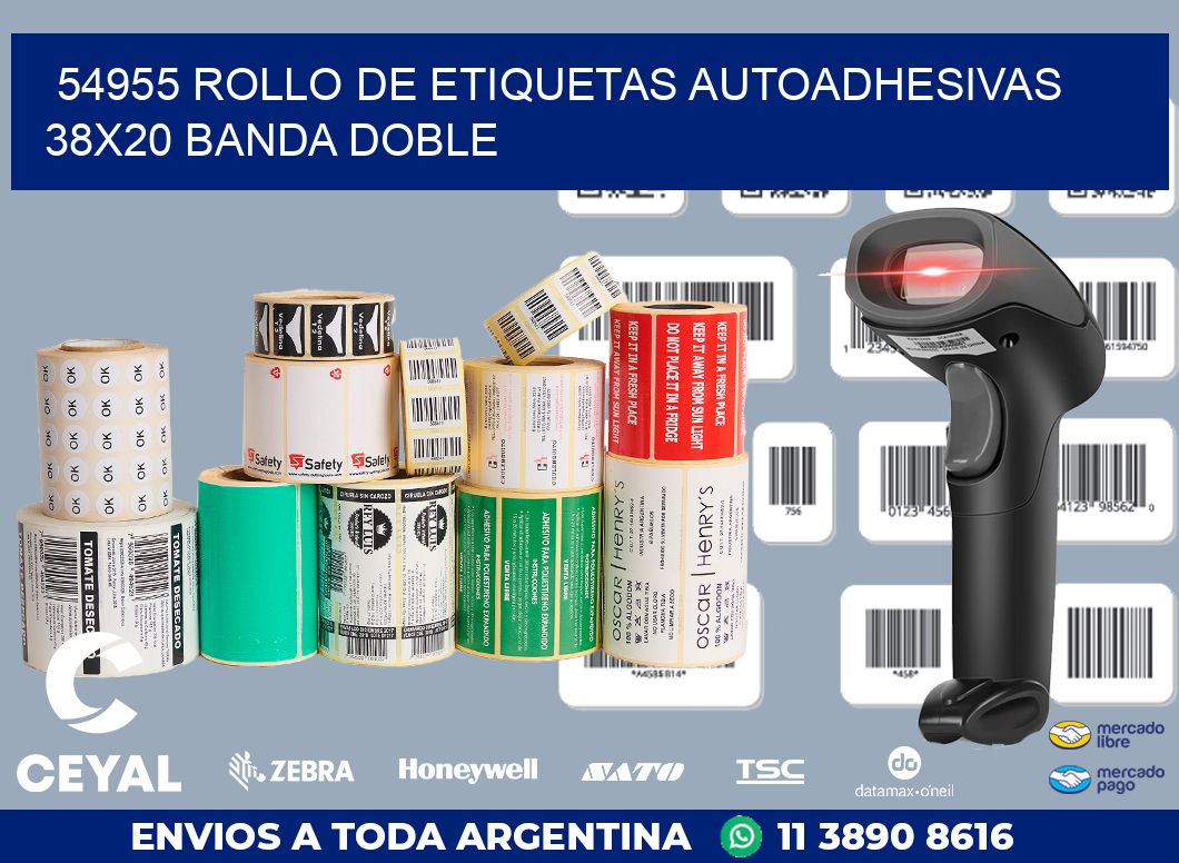 54955 ROLLO DE ETIQUETAS AUTOADHESIVAS 38X20 BANDA DOBLE