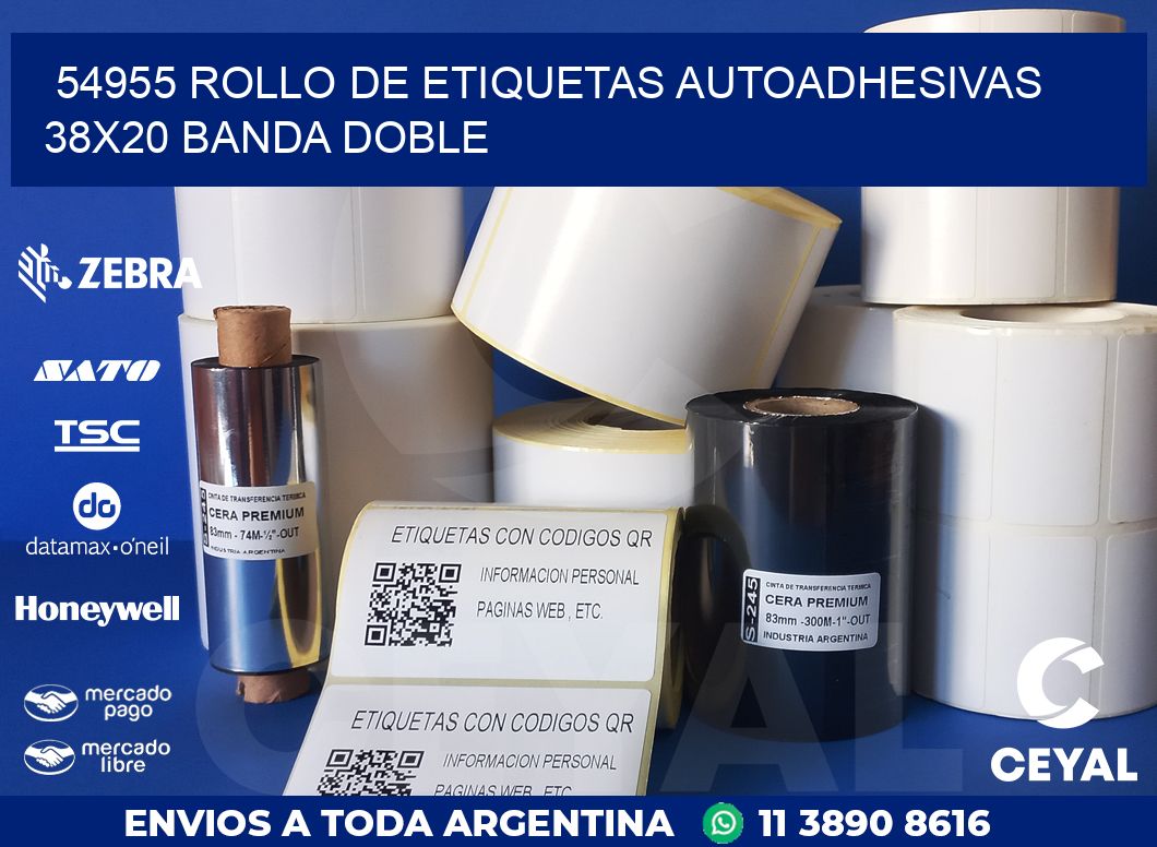 54955 ROLLO DE ETIQUETAS AUTOADHESIVAS 38X20 BANDA DOBLE