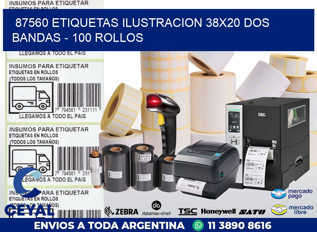 87560 ETIQUETAS ILUSTRACION 38X20 DOS BANDAS - 100 ROLLOS