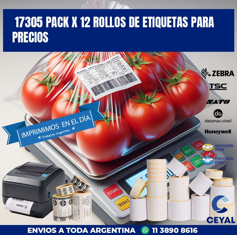 17305 PACK X 12 ROLLOS DE ETIQUETAS PARA PRECIOS