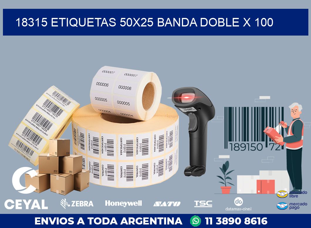 18315 ETIQUETAS 50X25 BANDA DOBLE X 100