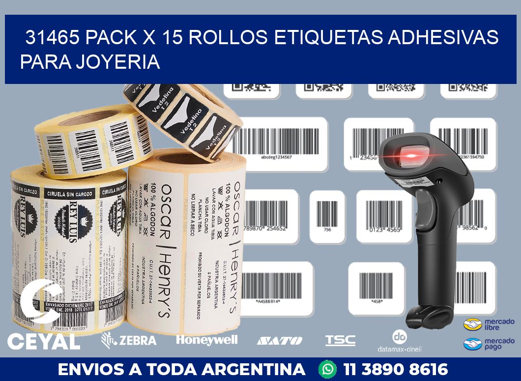 31465 PACK X 15 ROLLOS ETIQUETAS ADHESIVAS PARA JOYERIA